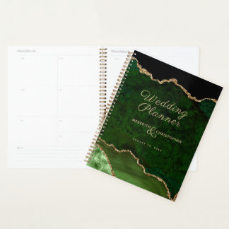 Green Gold Glitzer Agate Wedding Planner Planer