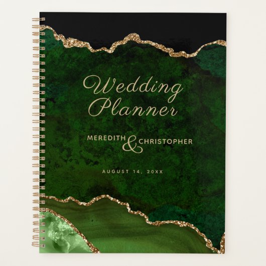 Green Gold Glitzer Agate Wedding Planner Planer (Vorderseite)