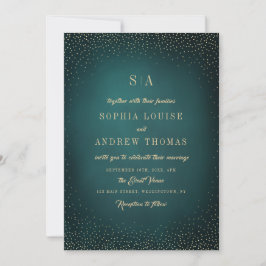 Green Gold Glitzer Ausgeklügelte Monogram Hochzeit Einladung