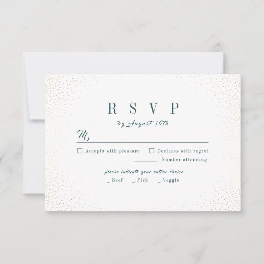 Green Gold Glitzer Ausgeklügelte Monogram Hochzeit RSVP Karte (Vorderseite)