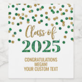 Green Gold Glitzer Class 2025 Abschluss Weinetikett (Einzelnes Label)