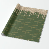Green Gold Glitzer Drilling Christmas Name Script Geschenkpapier (Ungerollt)