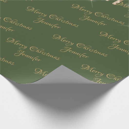 Green Gold Glitzer Drilling Christmas Name Script Geschenkpapier (Ecke)