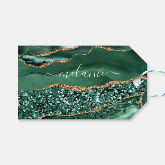 Green Gold Glitzer Emerald Individuelle Name Gesch Geschenkanhänger (Vorderseite (Horizontal))