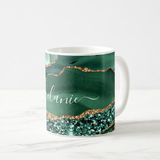 Green Gold Glitzer Emerald Individuelle Name Kaffe Kaffeetasse (VorderseiteRechts)