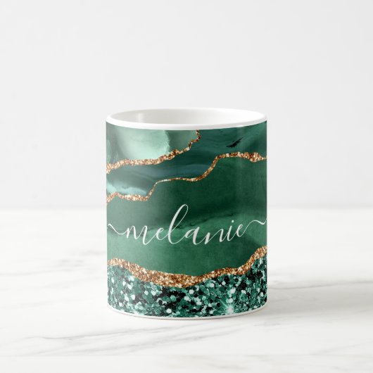 Green Gold Glitzer Emerald Individuelle Name Kaffe Kaffeetasse (Mittel)