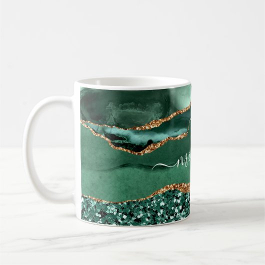Green Gold Glitzer Emerald Individuelle Name Kaffe Kaffeetasse (Links)