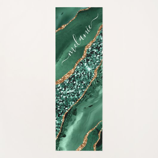Green Gold Glitzer Emerald Individuelle Name Yoga Yogamatte (Vorderseite)