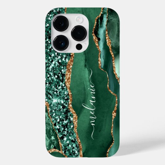 Green Gold Glitzer Emerald Your Name iPhone Case (Rückseite)