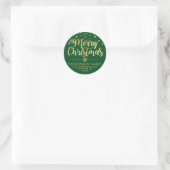 Green Gold Glitzer Frohe Weihnachtsadresse Runder Aufkleber (Tasche)