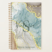 Green Gold Glitzer Marble Geode Monogram Planner Planer (Vorderseite)