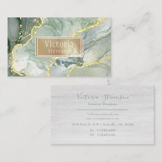 Green Gold Glitzer Marble Geode Name Agate Visitenkarte (Vorne/Hinten)