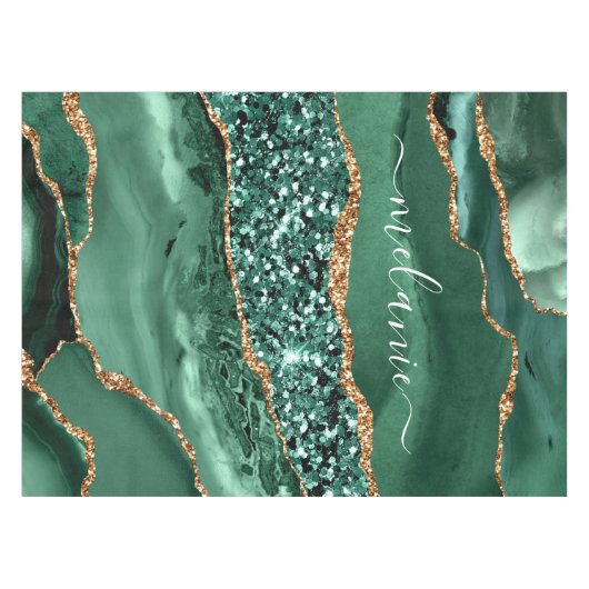 Green Gold Glitzer Marble Individuelle Name Tablec Tischdecke (Vorderseite (Horizontal))