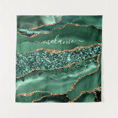 Green Gold Glitzer Marble Individuelle Name Tapest Wandteppich (Vorderseite)