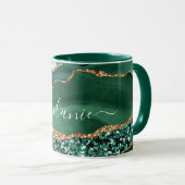 Green Gold Glitzer Marble Individuelle Name Tasse (VorderseiteRechts)