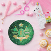 Green & Gold Glitzer School Football Team Sports Pappteller (Party)