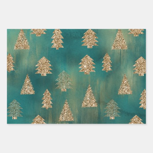 Green Gold Glitzer Sparkle Weihnachtsbaum Geschenkpapier Set (Vorderseite 3)