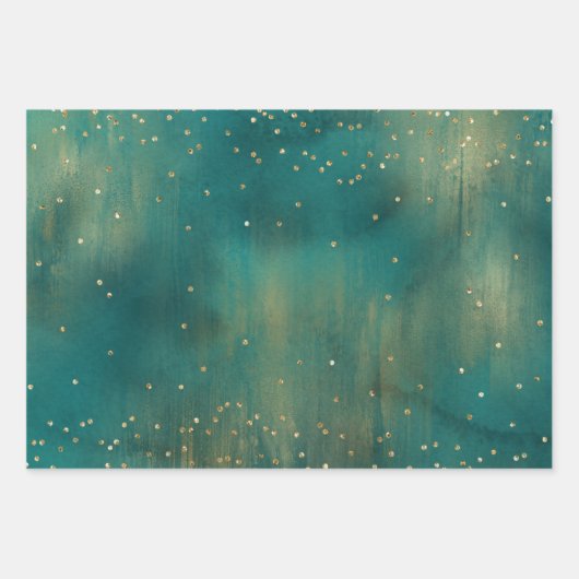 Green Gold Glitzer Sparkle Weihnachtsbaum Geschenkpapier Set (Vorderseite)