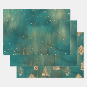Green Gold Glitzer Sparkle Weihnachtsbaum Geschenkpapier Set