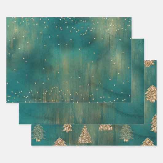 Green Gold Glitzer Sparkle Weihnachtsbaum Geschenkpapier Set (Set)