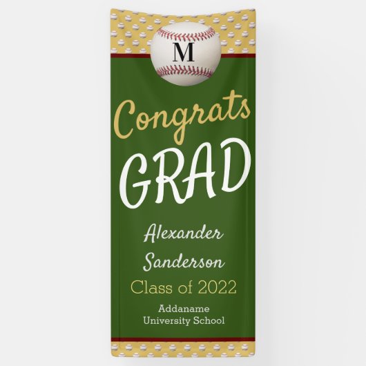 Green Gold Glückwunschs Grad Baseball Abschluss Banner (Vertikal)