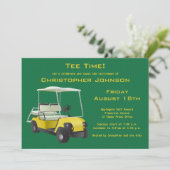 Green Gold Golf Cart Retirement Party Einladung (Stehend Vorderseite)
