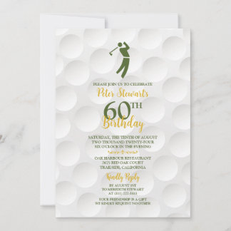 Green Gold Golfball Golfer Golf 60. Geburtstag Einladung