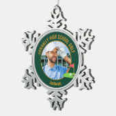 Green Gold Golfer Photo High School Golf Team Schneeflocken Zinn-Ornament (Rechts)