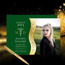 Green Gold Graduate Wave Caduceus MD Medical Grad Ankündigung