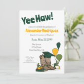 Green/Gold Graduation Cap Cowboy Boot Arrangement Einladung (Stehend Vorderseite)