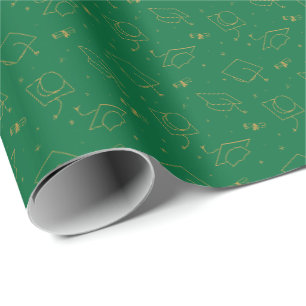 Green & Gold Graduation Cap Toss Wrapping Paper Geschenkpapier