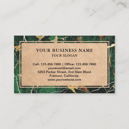 Green Gold Granite Splashback Kitchenette Visitenkarte (Rückseite)
