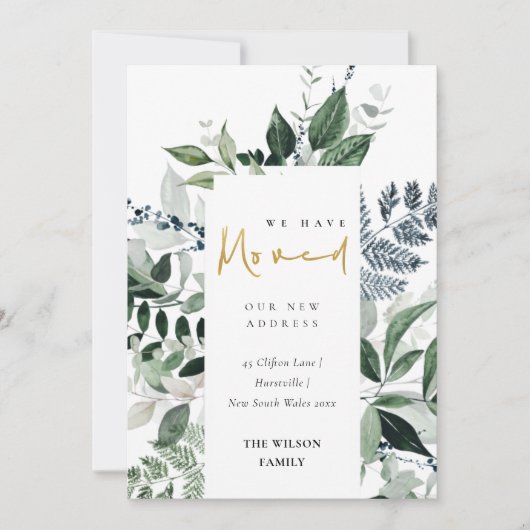 Green Gold Greenerity Frame Wir haben Moved Card Dankeskarte (Vorderseite)