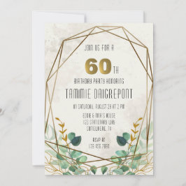 Green Gold Greenery Geometric 60. Geburtstagsparty Einladung