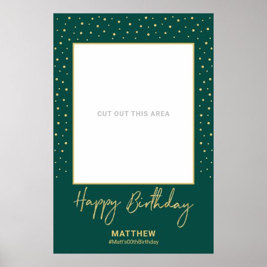 Green & Gold Happy Birthday Foto Frame Prop Poster (Vorne)