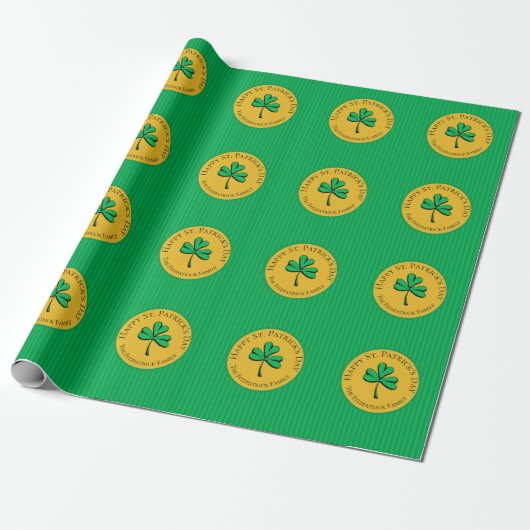 Green & Gold Happy St Patrick's Day Green Striping Geschenkpapier (Ungerollt)