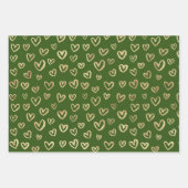 Green Gold Hearts Stars Circles Random Muster Geschenkpapier Set (Vorderseite)