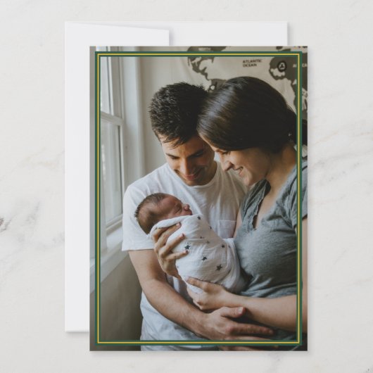 Green/Gold Herringbone Made in Texas Foto Baby Ankündigung (Rückseite)