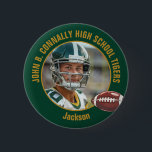 Green Gold High School Football Player Photo Button<br><div class="desc">This cool customized high school football player photo spirit button in dark green and gold of your team and player name. Personalize with your athlete name next to the ball.</div>