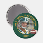 Green Gold High School Football Player Photo Magnet (Vorderseite/Rückseite)