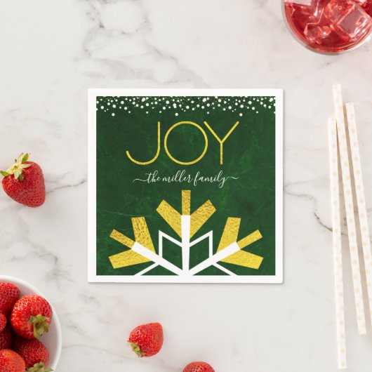 Green Gold Holiday Snowflake Joy Modern Typography Serviette (Beispiel)