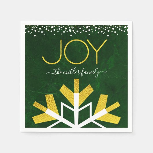Green Gold Holiday Snowflake Joy Modern Typography Serviette (Vorderseite)