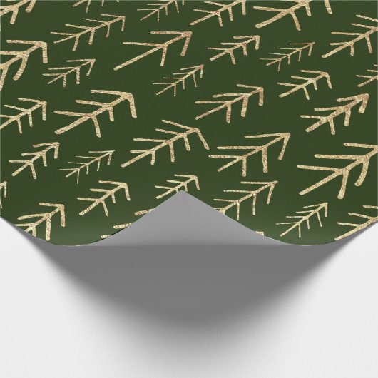 Green Gold Holiday Tree Muster Geschenkpapier (Ecke)