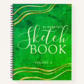 Green Gold Individuelle Name Modern Sketchbook Notizblock (Vorderseite)
