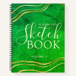Green Gold Individuelle Name Modern Sketchbook Notizblock