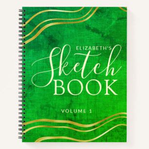 Green Gold Individuelle Name Modern Sketchbook Notizblock