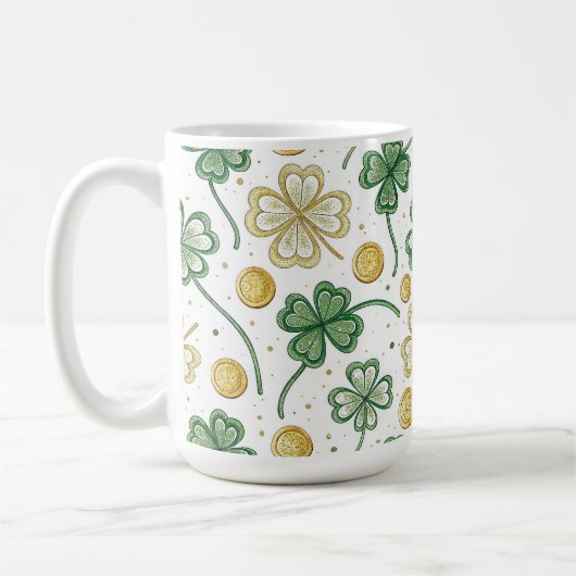 GREEN & GOLD IRISH CELTIC SHAMROCKS KAFFEETASSE (Links)