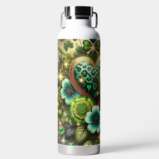 GREEN & GOLD IRISH HEARTS AND FLOWERS TRINKFLASCHE (Vorderseite)