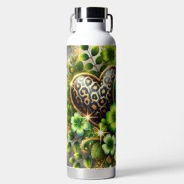 GREEN & GOLD IRISH HEARTS AND FLOWERS TRINKFLASCHE