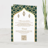 Green Gold Islamisches Muster QR Code Muslime Hoch Einladung (Rückseite)